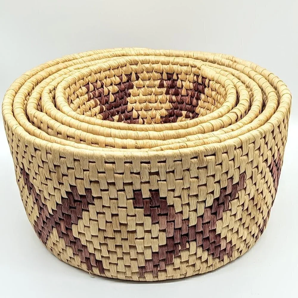 Nested Handwoven Coil Wicker Baskets